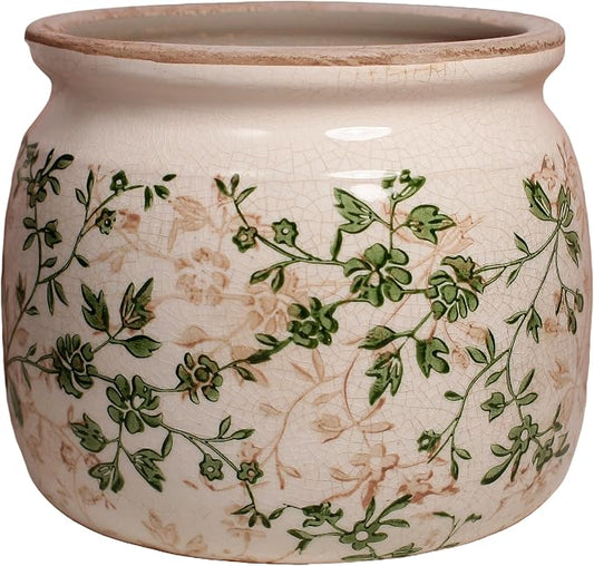 Xiaan Jiaju Vintage Country Ceramic Vase and Planters, 6.3 Inch Small Plant Pots for Indoor English Garden Decor, Old World Room & Home Decor, Sage Beige