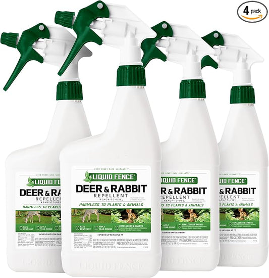 Liquid Fence Deer And Rabbit Repellent Ready-To-Use, Apply Year-Round, 32 Ounces, 4 Pack