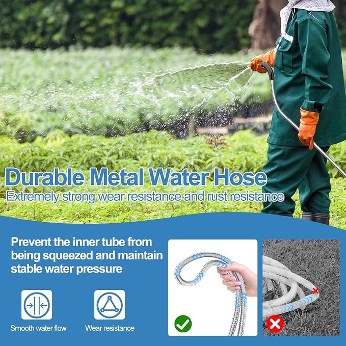 SPECILITE 100 ft 304 Stainless Steel Garden Hose Metal Heavy Duty Water Hose, Flexible Water Hose Pipe with 3/4" Solid Brass Connectors, No-Expandable Garden Hoses with Rubber Grip for Yard, Outdoor