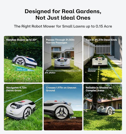 Raccoon 2 SE Robot Mower with 24Pcs Blades, Auto Mapping Robotic Lawnmower for 0.15 Acre with APP Control, Vision Navigation with AI Obstacle Avoidance, Ideal Robot Mower for Small Lawns