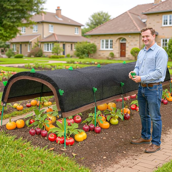 Upgraded Garden Shade Kit, 16.5x6.5FT Shade Cloth for Garden with 6 Poles, Clips and Gloves, Plant Shades for Outdoor Plants Provides 75% Heat Protection for Vegetables Greenhouse Garden Bed Shade