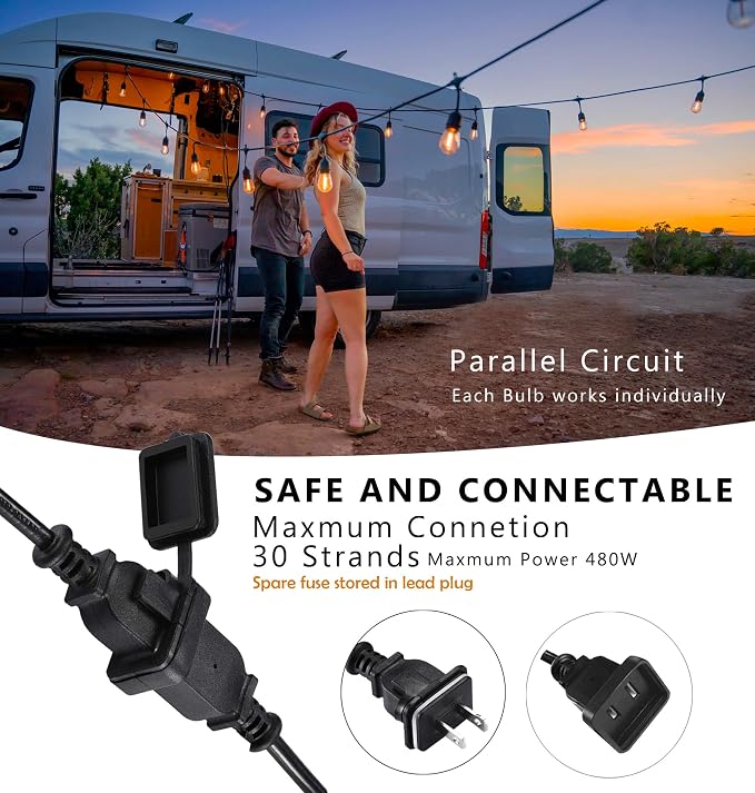 Outdoor-String-Lights-100FT-Patio-Light with 32 Shatterproof S14 Dimmable Edison Bulbs, Connectable Heavy Duty Outdoor lighting, Commercial Grade Waterproof String Light for Porch Market Backyard