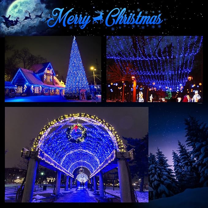 JMEXSUSS 600 LED Solar Christmas Lights, 206.7 ft Blue Solar Lights | Christmas Lights Outdoor Waterproof, 8 Modes Solar String Lights for Yard Patio Tree Garden Party Bushes Xmas Decorations