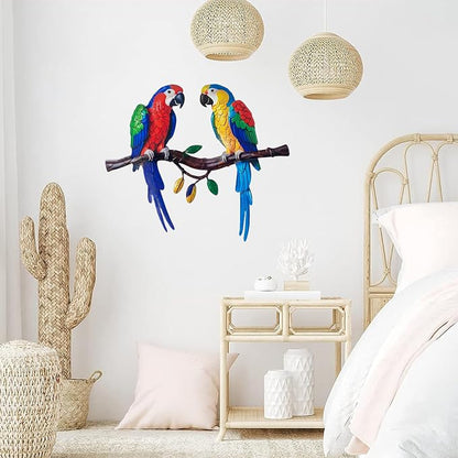 Limygus Colorful Tropical Double Parrot Metal Wall Art, Indoor Outdoor Hanging Decor for Patio Yard Balcony Living Room