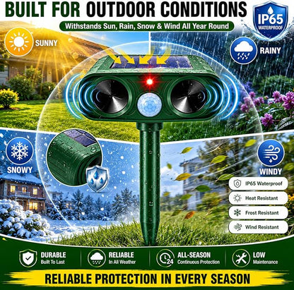 4 Pcs Upgraded Deer Repellent Devices,Solar Animal Repellent Ultrasonic Outdoor for Cats Squirrels Racoons Rabbits Foxs Dogs Skunks,IP65 Waterproof Motion Sensor Animal Repeller Deterrent for Garden