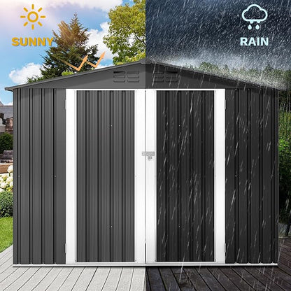 DWVO 7x5ft Metal Outdoor Storage Shed, Waterproof Tool Shed Heavy-Duty Storage Unit with Lockable Door and Vents, Ideal for Bicycles, Tools, Lawnmowers, Backyards, Patios, Lawns - Dark Gray