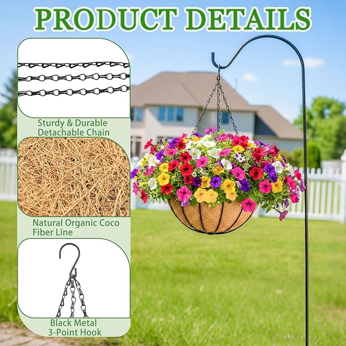 Hanging Planters for Outdoor Plants 4 Pack 14 inch Metal Hanging Flower Basket with Coco Coir Liner Wire Plant Holder Watering Flower Baskets Pot Hanger Garden Decoration for Indoor Outdoor(XGL)