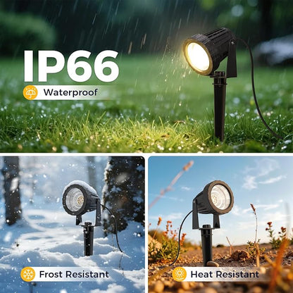 L LOHAS LED 12W Dusk to Dawn Outdoor Lighting, Plug in Spotlight 2 Pack | Auto On/Off 3000K IP66 Waterproof Landscape Plug in Spot Lights Outdoor for Yard, Garden, House, Pathway, Plant