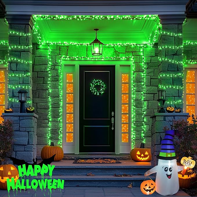 JMEXSUSS 2 Pack Solar Halloween Lights Outdoor, Total 400 LED 151FT, Green | Outdoor Waterproof, 8 Modes Solar Christmas String Lights for Outside Patio Yard Garden Tree Christmas Halloween Decorations
