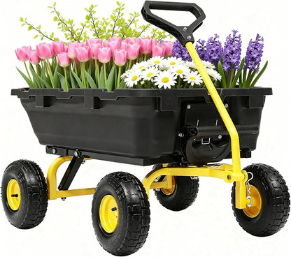 Garden Dump Cart Wheelbarrow 900Lbs, 10" All Terrain Tires Wagon | Upgrade Non-Slip Pneumatic Tires,DIY Expansion over 900LBS Capacity,Quick-Release Dumping, Steel Frame for Yard, Farm, Garden