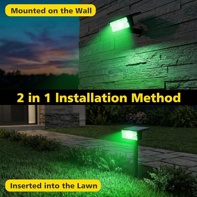 T-SUN Green Solar Spot Lights Outdoor 4 Pack, 49 LED 2 Lighting Modes, IP65 Waterproof Landscape Spotlights, 2 in 1 Auto On/Off Solar Lights for Yard, Garden, Driveway, Pathway