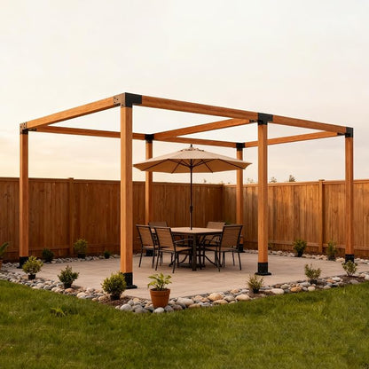 Pergola Kit with 3-Way Brackets & 4-Way Corner Brackets for 4"x 4" (Actual 3.6" X 3.6") Lumber, Heavy Duty Iron Gazebo Bracket Kits Suitable for Pergolas, Gazebos Includes Metal Base, Screws