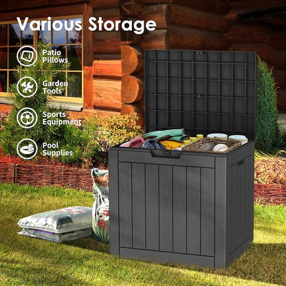 30 Gallon Deck Box, Waterproof Resin Outdoor Storage Box Lockable for Patio Furniture, Fade Resistant Patio Side Table & Organizer for Garden Tools, Pool Floats, Outdoor Cushions, Black