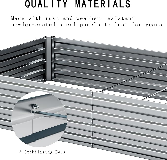2PCS 8x2x1ft Galvanized Raised Garden Bed Kit,Gardening Planter Box | Outdoor Elevated Metal Planter Box For Vegetables, Flowers, Herbs, Anti-Rust Galvanized Steel, Open Drainage, Sturdy (Silver)