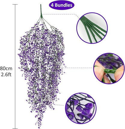 RECUTMS Artificial Hanging Plants Fake Vines Wall Hanging 4Pcs Faux Ferns Leaves Greenery for Summer Spring Home Garden Wedding Arch Graduation Party Indoor Outdoor Decorations(Purple)