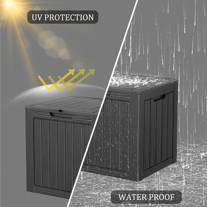 30 Gallon Resin Outdoor Storage Box and Patio Furniture Side Table for Pool and Garden Accessories, Black