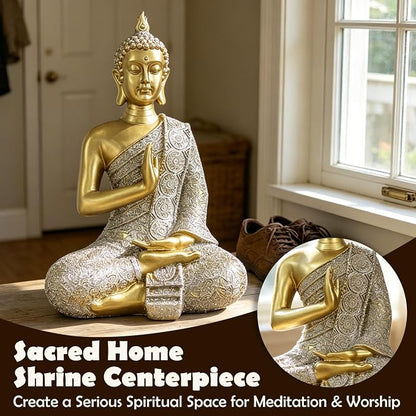 Gold Buddha Statue Gold Decor Meditation Gifts Indoor Statue for Zen Art | YOUERDA; Buddha Statues Yoga Meditation Room Home Decor Indoor, Buddhist Art Zen Sculptures Gifts for Mom