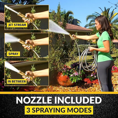 BIONIC STEEL PRO 75 Ft Metal Garden Hose with Brass Nozzle | Water Hose Made from Heavy Duty 304 Stainless Steel, Flexible, Lightweight, Brass Fittings, Non Kinking, 500 PSI