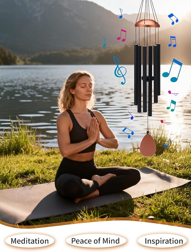 Large Aluminium Wind Chimes for Outside 37" Black Wind Catcher | Deep Tone,Soothing Melody,Zen Atmosphere,Garden Patio Outdoor Decor,Memorial Wind Chimes,Gift for Mom Women Grandma Neighbor