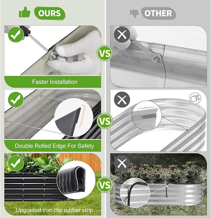 Galvanized Raised Garden Bed Outdoor- Raised Beds for Gardening| Metal Planter Box, Steel Raised Garden Bed Kit with Safety Edging and Gloves for Vegetables, Flower, Herbs (6x2x1.4FT, Gray)