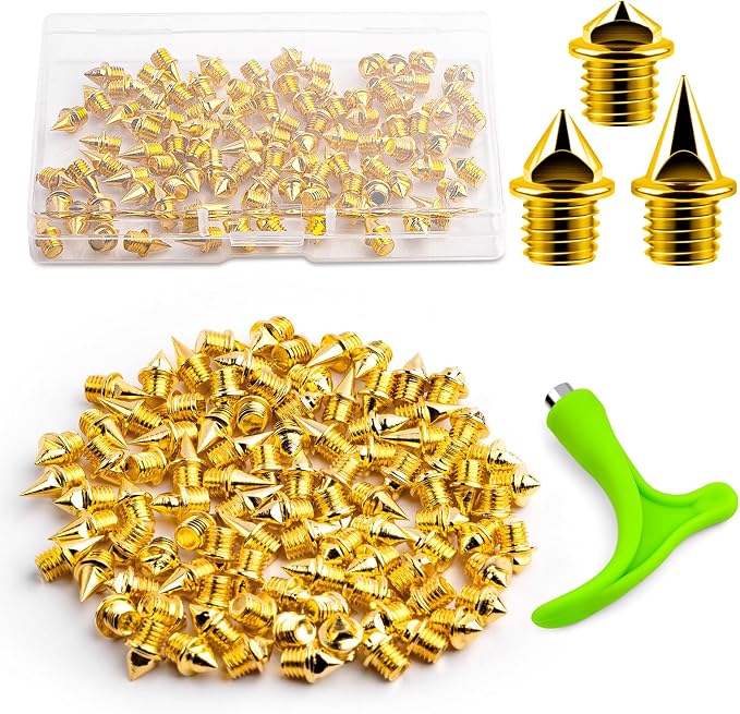 96PCS Alloy Steel Track Spikes, 32pcs 1/8in + 32pcs 3/16in + 32pcs 1/4in Track and Cross Country Spikes Golf Shoe Spike with Spike Wrench, Replacement for Sprint Sports Short Running