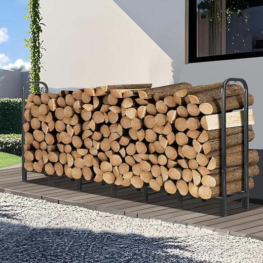 Kendane 8FT Firewood Rack Outdoor, Heavy Duty Adjustable Firewood log Storage & Holder, Wood Pile Lumber Storage Rack Stacking Outside for Courtyard Patio.