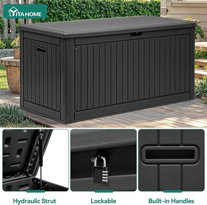 YITAHOME 320 Gallon Extra Large Deck Box | Double-Wall Resin Outdoor Storage Box with Flexible Divider for Patio Cushions Pool Supplies Garden Tools, 1000lbs Load