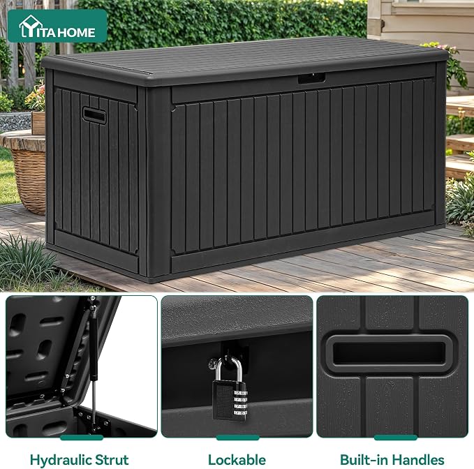 YITAHOME 320 Gallon Double-Wall Deck Box with Divider & Side Handles | Outdoor Large Storage for Patio Furniture Cushions, Garden Pool Accessories, Water Resistant & Lockable