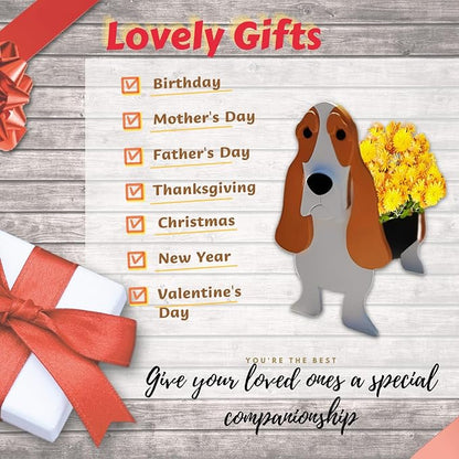 Basset Hound Dog Planter Pots, 9.84 x 10.24 x 15.75 Inches | Large Dog Flower Pot, Cute Animal Shaped Plant Pot, Gifts for Women & Pet Lovers, Indoor Outdoor Garden Home Office Decor