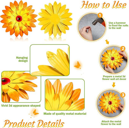Gisafai 10 Pack Metal Flower Wall Decor Outdoor, 3D Daisy and Butterfly Metal Garden Wall Art, Colorful Fence Decorations for Patio Backyard Balcony Porch, Summer Housewarming Gift(Fashion)