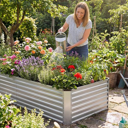 DUMOS Galvanized Raised Garden Bed Outdoor, 8x4x2ft Raised Metal Planter Box, Rust-Resistant Steel Garden Planter, Rectangular Gardening Flower Bed for Vegetables Flowers Herbs, Open Bottom