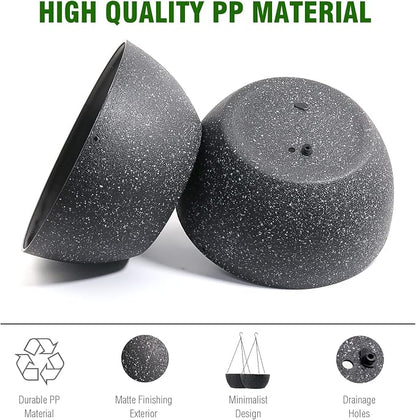 WSMKSZ 10 inch Hanging Planters for Outdoor Indoor Plants with Drainage Holes and Chain, 2 Pack Round Hanging Flower Pots for Garden Home Porch Decor, Speckled Black