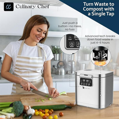 MAGNAVOX Home Culinary Chef Series, 1GALLON Smart Electric Food Waste Composter, Stainless Steel