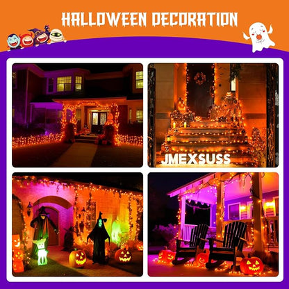 JMEXSUSS 2 Pack Solar Halloween Lights, Total 200 LED 66 FT, Orange | Halloween Lights Outdoor Waterproof, 8 Modes Solar String Lights for Outside Patio Christmas Tree Yard Halloween Decor