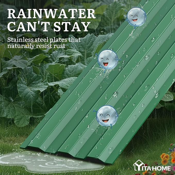 YITAHOME 12x4x1ft Galvanized Raised Garden Bed, Metal Planter Box with Safety Rubber, Gloves, Outdoor Flower Bed for Planting Plants Vegetables, Green