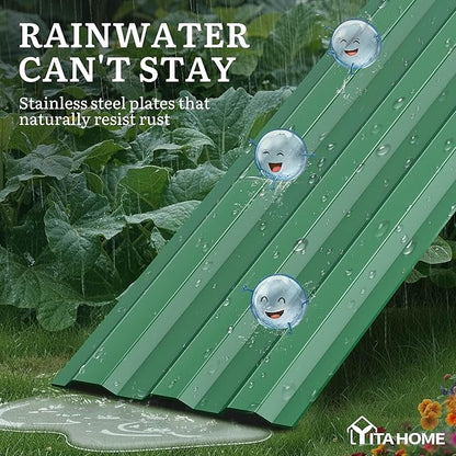 YITAHOME 4pcs 8x4x1ft Galvanized Raised Garden Bed, Metal Planter Box with Safety Rubber, Gloves, Outdoor Flower Bed for Planting Plants Vegetables, Green