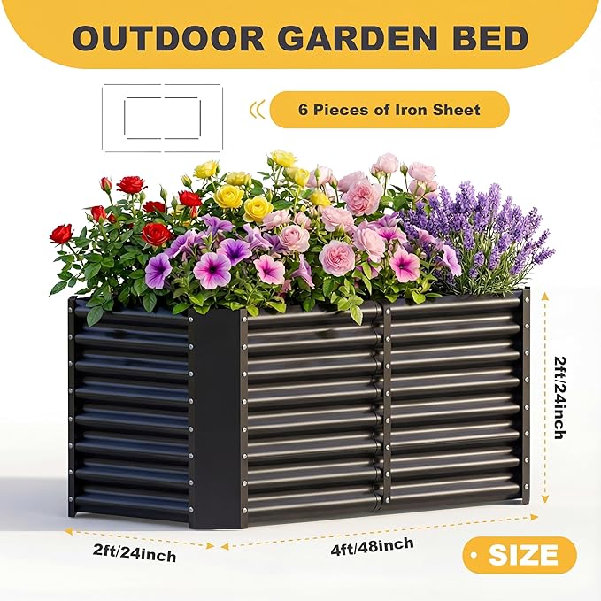 AHEONLAR 2 Pack 4×2×2ft Galvanized Raised Garden Beds, Rectangle Durable Planter Boxes Outdoor for Vegetables, Fruits, Flowers and Plants, Quick Assembly, Black