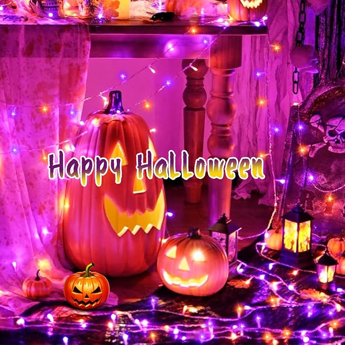 Halloween Decorations 300 LED String Lights Plug-in, 8 Modes 108ft Orange Purple Halloween Fairy Lights for Party Bedroom Indoor Outdoor Decor
