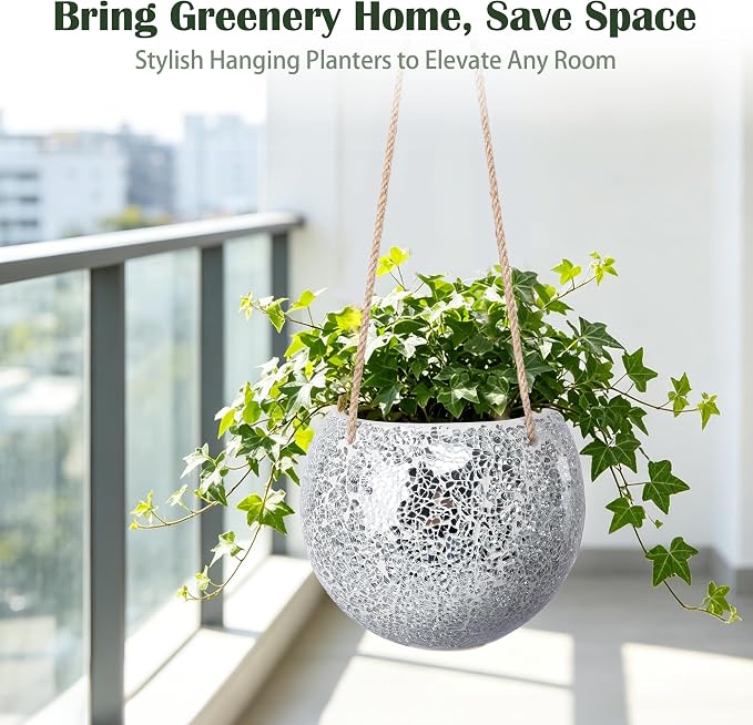 Hanging Planter Mosaic Garden Pot Small Flower Pot for Indoor Plant Disco Ball Hanging Planter with Drainage Sliver