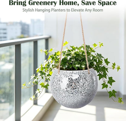 Hanging Planter Mosaic Garden Pot Small Flower Pot for Indoor Plant Disco Ball Hanging Planter with Drainage Sliver