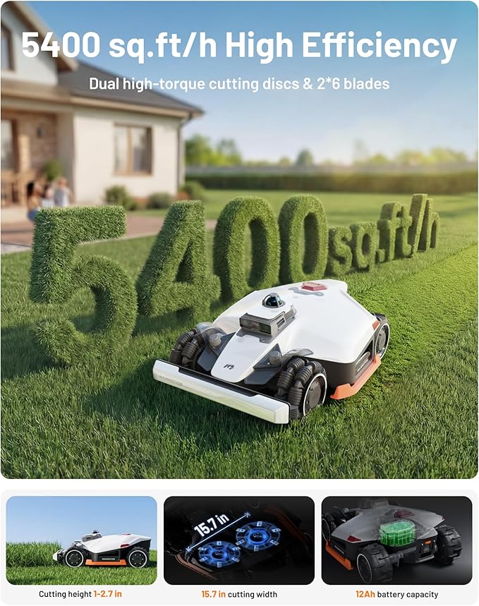 Mammotion LUBA 3 AWD 3000 Robot Lawn Mower, Perimeter Wire Free for 0.75 Acre, 360° LiDAR+NetRTK+AI Vision, All-Wheel-Drive for 80% Slopes, 30 Multi-Zone Management, Cutting Height 1.0"-2.7" | Perimeter Wire Free, AWD for 80% Slopes, 30 Multi-Zone Mana...