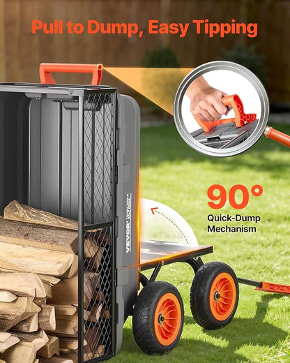 VEVOR 800LBS 7 CU.FT Poly Garden Cart Dump Wagon, Heavy Duty 4 Wheel Wheelbarrow with 10" Flat Free Tires, Yard Cart Dump Wagon with Removable Raised Sides and Quick-Release System