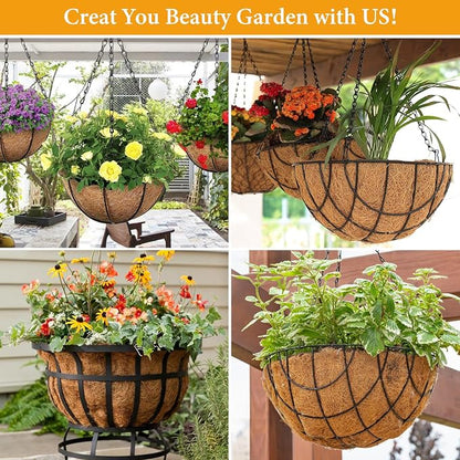 Legigo 4 Pack 8 Inch Hanging Basket Coco Liners Replacement, 100% Natural Round Coconut Coco Fiber Planter Basket Liners for Hanging Basket Flowers/Vegetables