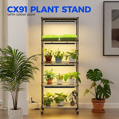 CX91 5-Tier Plant Stand with Grow Lights for Indoor Plants, Metal Plant Shelf Display Rack with 1.6FT 25W(Per Light) Full Spectrum Plant Lights for Indoor, Balcony, Living Room, 23.6x13.8x59IN