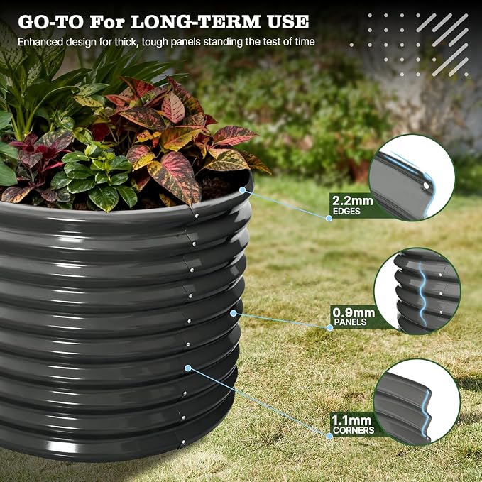 A ANLEOLIFE 30" Extra Tall Galvanized Raised Garden Beds Outdoor, 10x3x2.5ft Large Oval Metal Planter Boxes for Planting Vegetables, Flowers, Fruits, Eco-Safe & Easy Setup, Quartz Grey