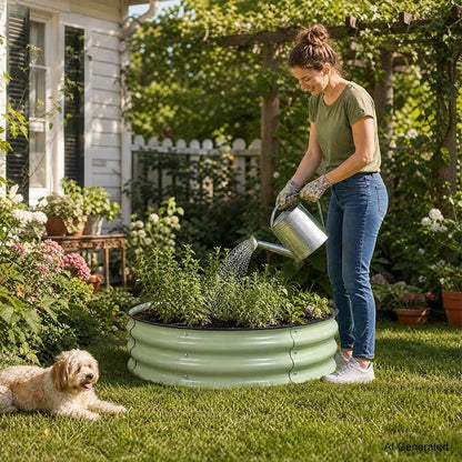 Aoodor 9" Tall 30" Metal Raised Garden Bed, Outdoor Planter Box and Raised Garden Kit for Vegetables, Flowers, Arugula and Herbs, Olive Green