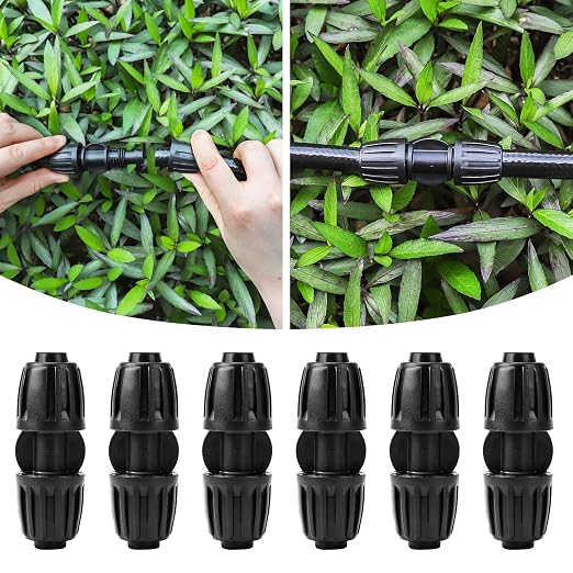 MIXC 1/2 Inch Drip Irrigation Fittings Barbed Coupling 6 Pack | Fits 1/2 Inch Irrigation Tubing, Leak-Resistant, Twist-Lock Design, Durable Plastic, for Lawn/Farm Irrigation Systems