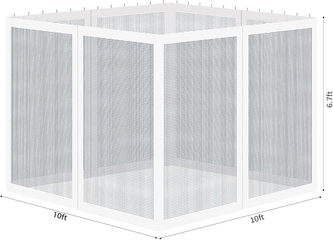 Gazebo Universal Replacement Mosquito Netting, Outdoor Mesh Netting Screen 4-Panel Sidewall with Zipper for Patio, Canopy, Garden and Backyard, Gray(Mosquito Net Only) (White, 10' x 10')