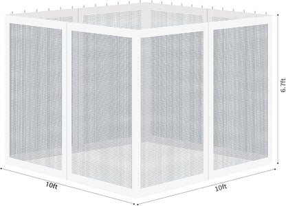 Gazebo Universal Replacement Mosquito Netting, Outdoor Mesh Netting Screen 4-Panel Sidewall with Zipper for Patio, Canopy, Garden and Backyard, Gray(Mosquito Net Only) (White, 10' x 10')