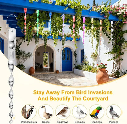 M METERXITY 8-Pack Bird Reflective Rods 11.5 Inch Spiral Bird Scare Rods Hanging Birds Deterrent Device for Yard/Patio/Garden/Farm/Decoration [Silver]